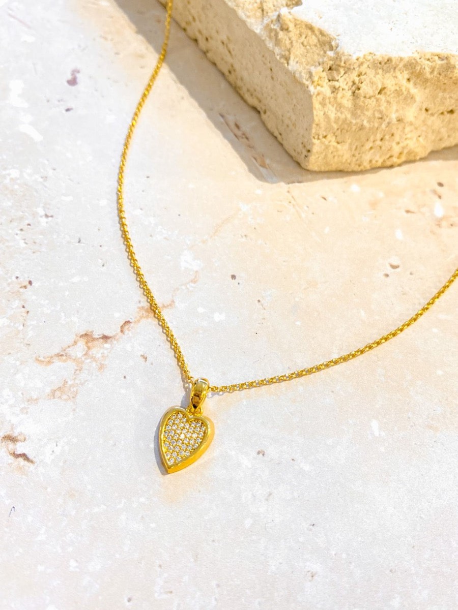 Jewellery Angels Whisper | Diamante Heart Gold Plated Necklace