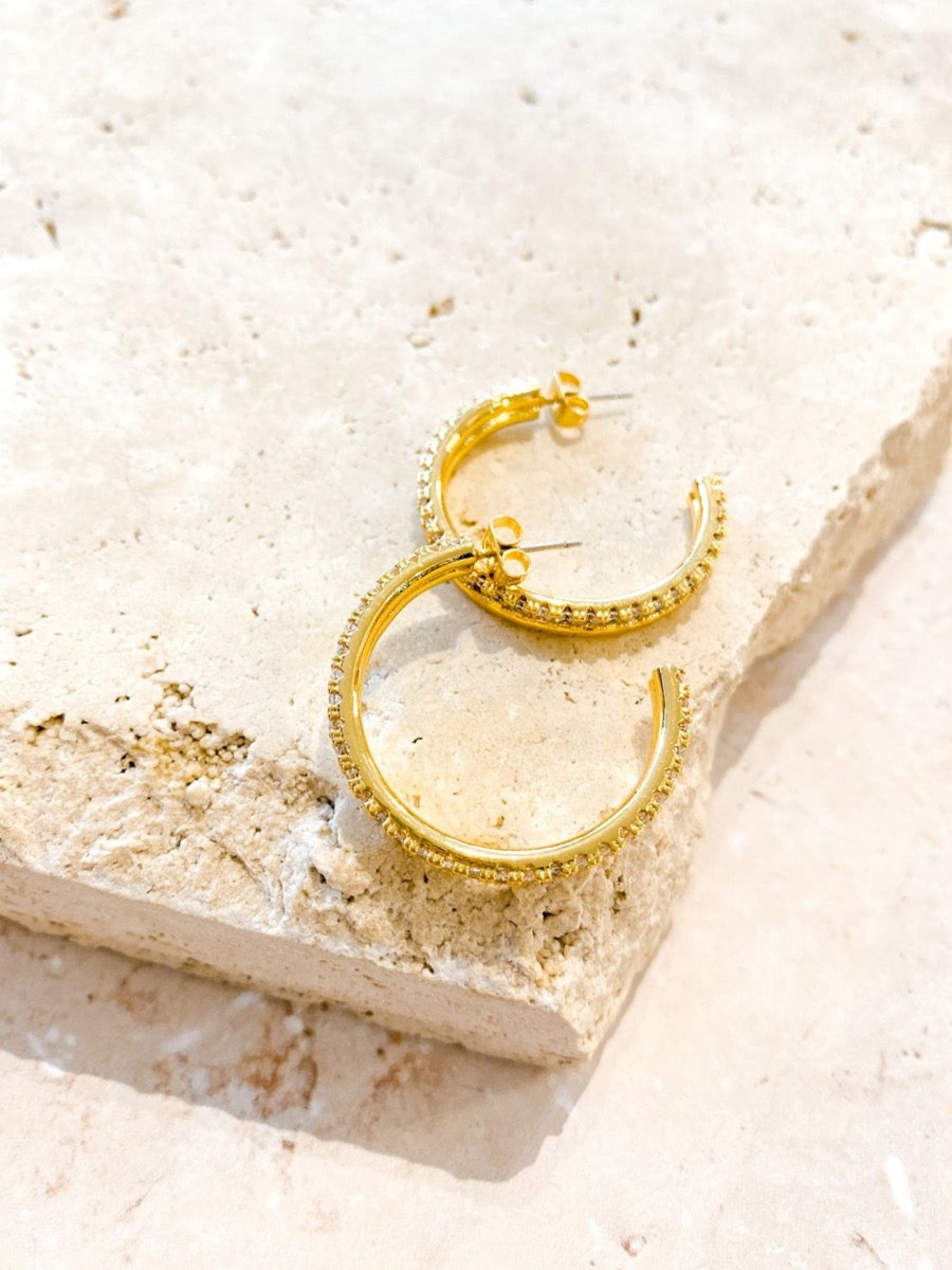 Jewellery Angels Whisper | Keshi Diamante Gold Plated Hoops