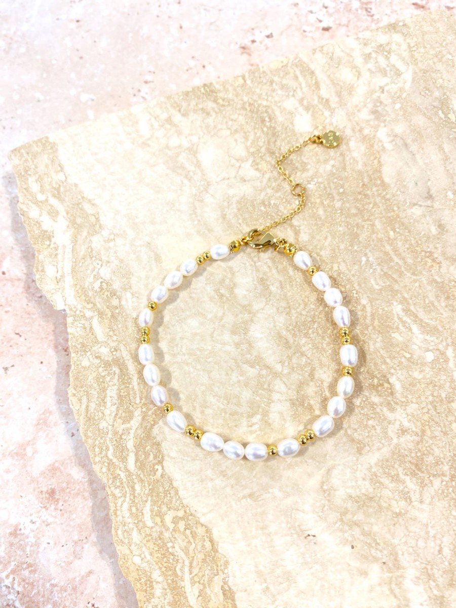 Jewellery Angels Whisper | Pearl Beaded Gold Plated Bracelet