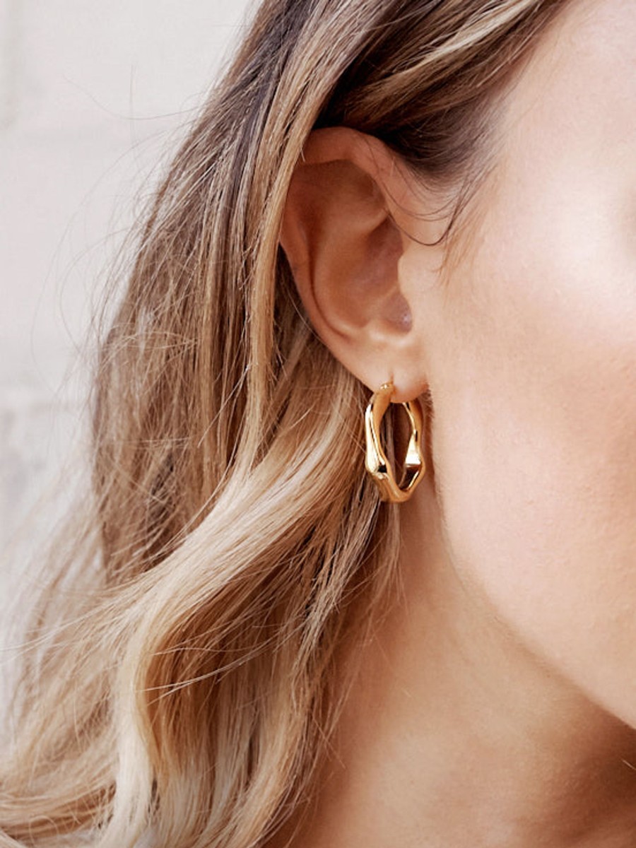 Jewellery Angels Whisper | Wavy Textured Gold Plated Earrings