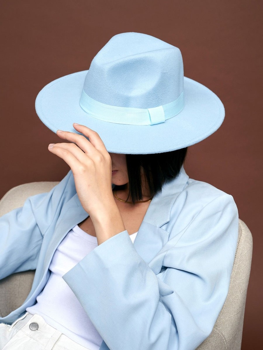 Headwear Angels Whisper | Lia Boho Fedora Felt Hat In Blue