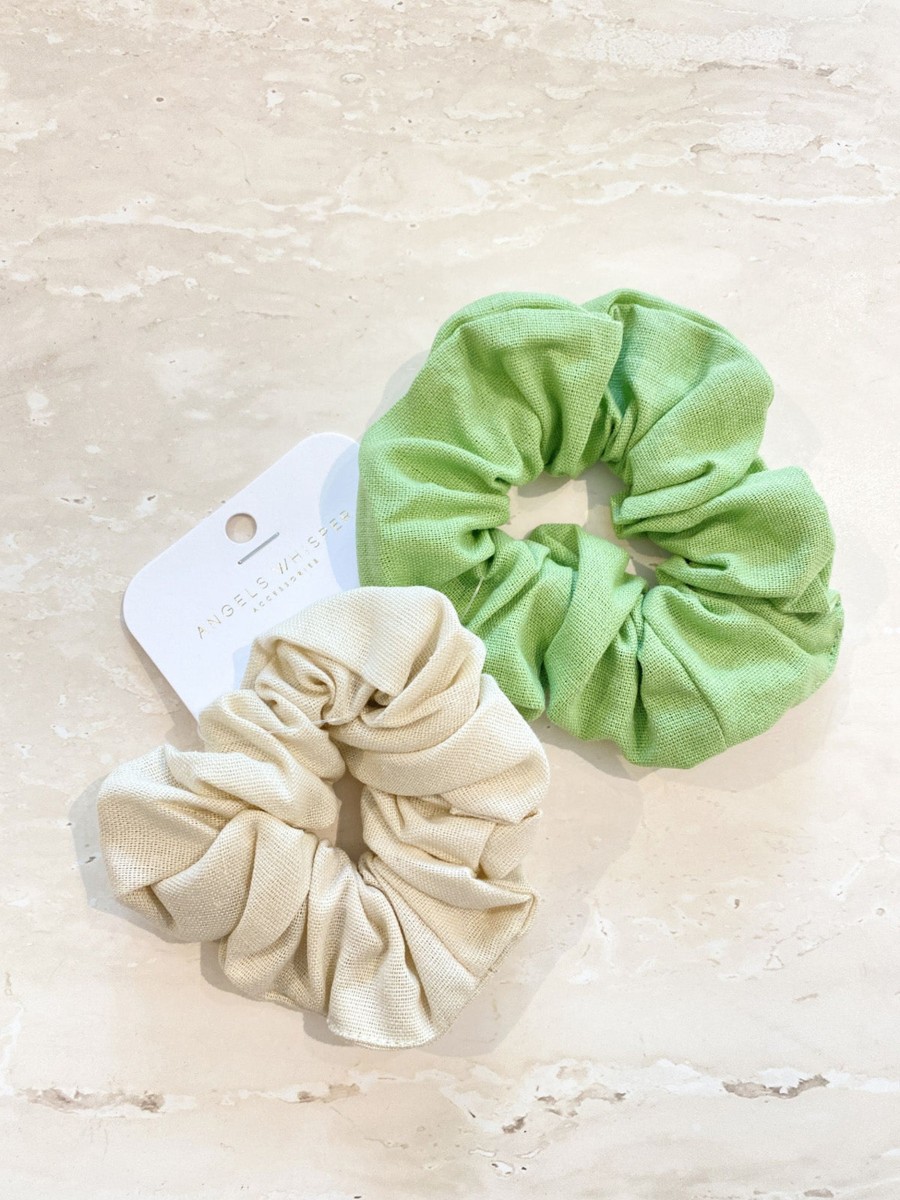 Hair Accessories Angels Whisper | Matcha Latte Linen Scrunchie Pack