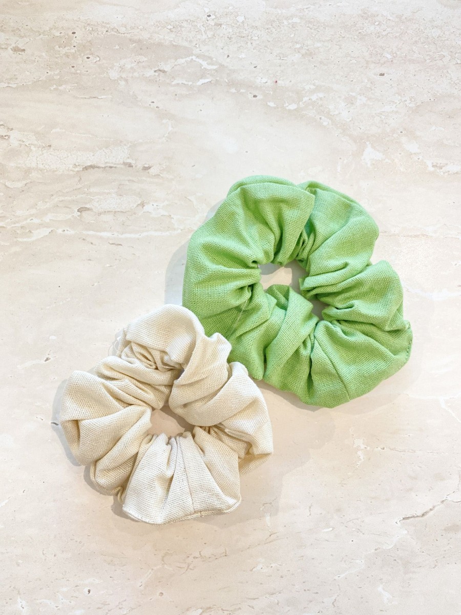 Hair Accessories Angels Whisper | Matcha Latte Linen Scrunchie Pack